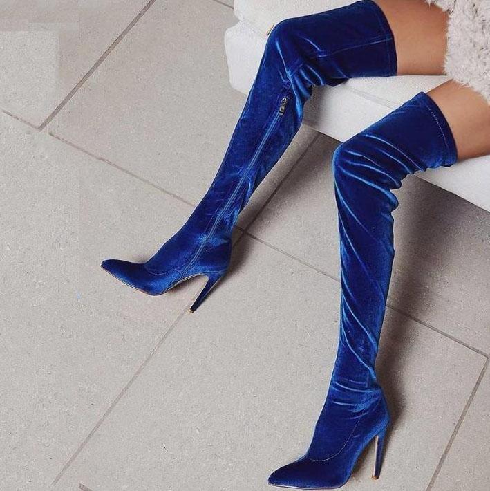 High Heel Suede Pointed Toe Over Knee Boots