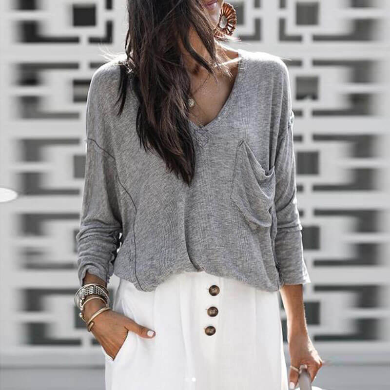 V-neck Slouchy Pure Color Loose Sweater