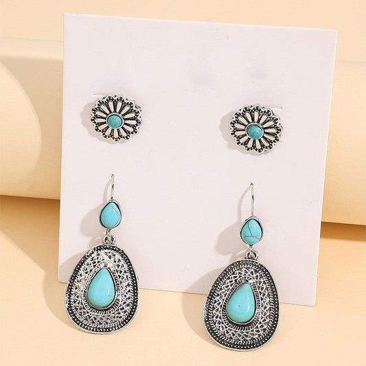 Ethnic Style Turquoise Earrings Set