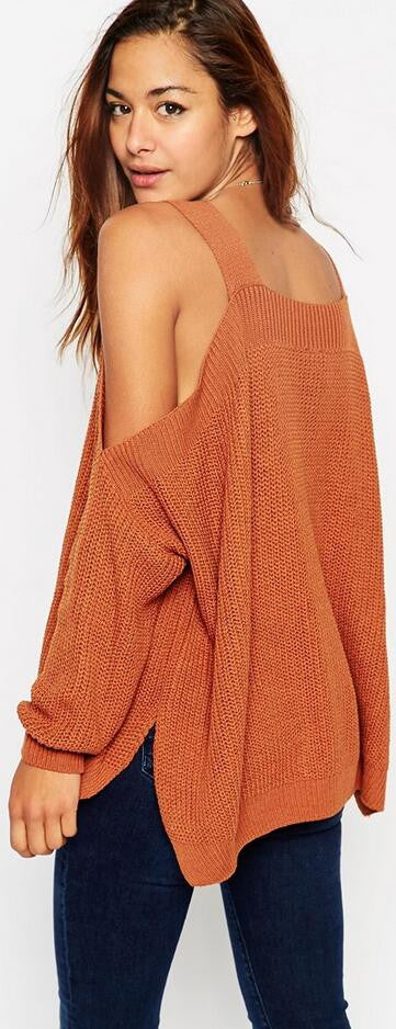 Fashion Sexy Dew Shoulder Irregular Loose Sweater