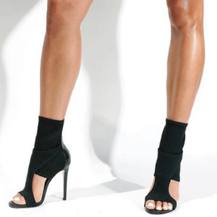 Black High Heel Open Toe Fabric Sandals