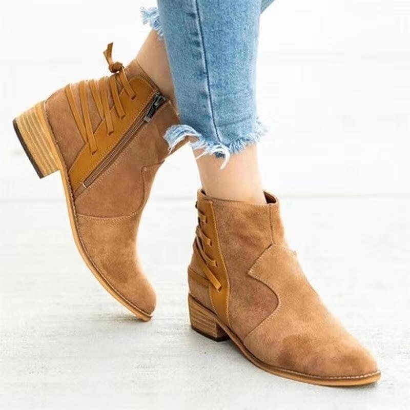Low Heel Suede Ankle Boots