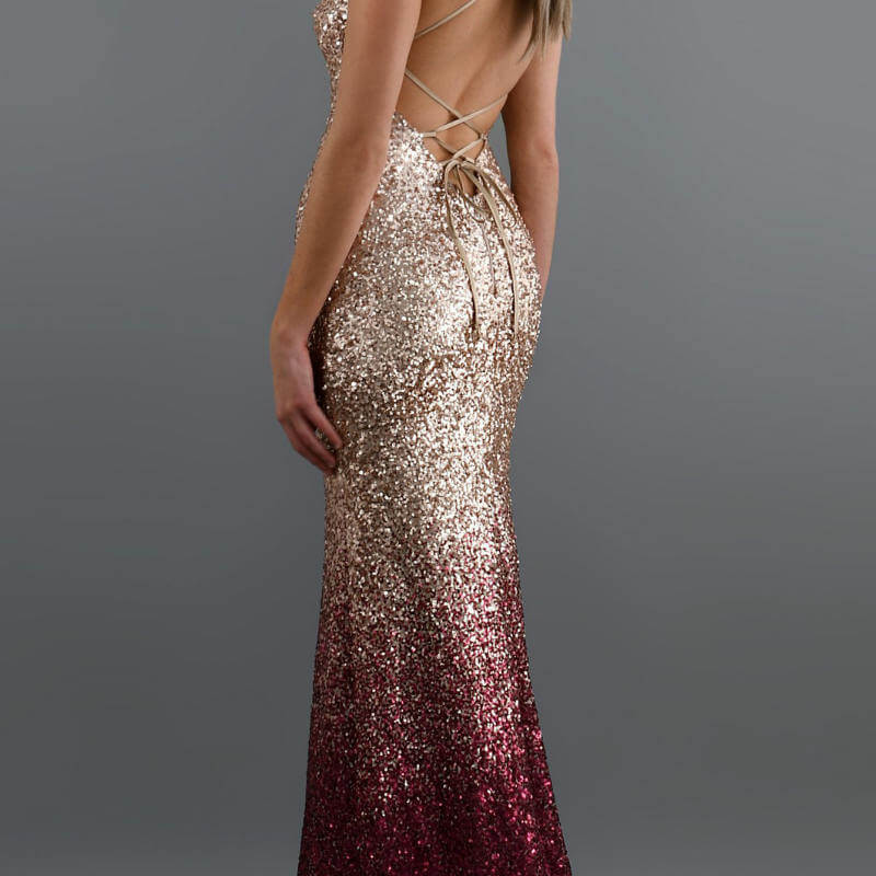 Sequin Fade color Backless Dress