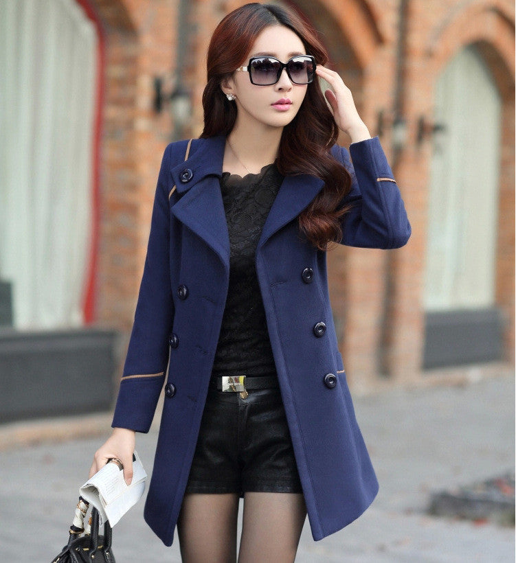 Slim Long Sleeves Button Wool Length Coat With Belt