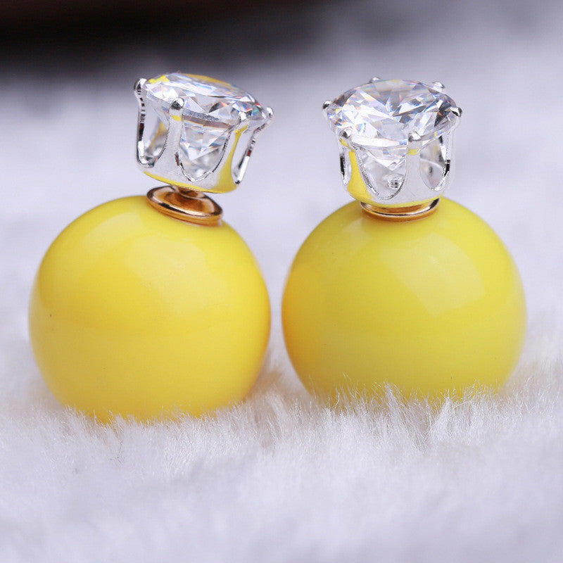 Zircon Crystal Candy Double Side Pearl Earring