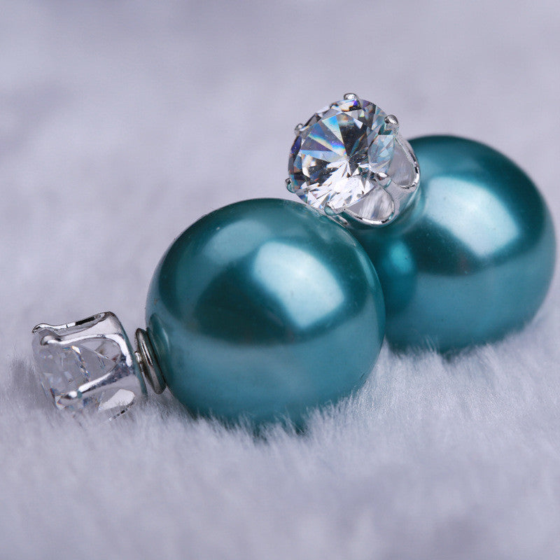 Zircon Crystal Candy Double Side Pearl Earring
