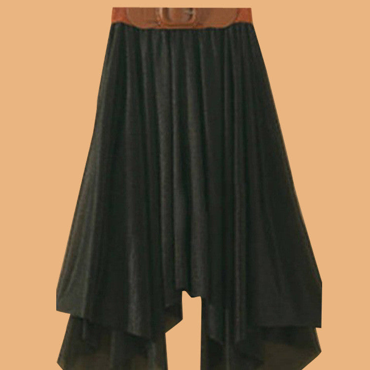 Chiffon Irregular Bohemian Flare Pleated Beach Middle Belt Skirt - Meet Yours Fashion - 3