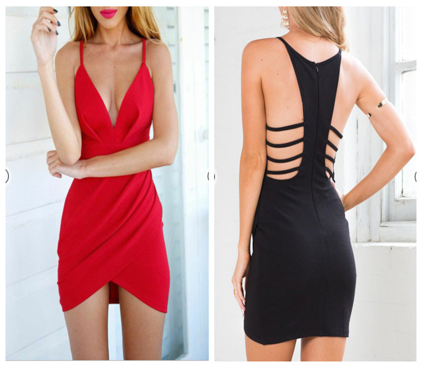 Clearance Pure Color Bodycon Straps Irregular Sexy Dress