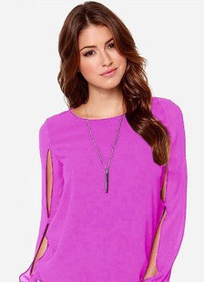 Scoop Long Sleeves Split Casual Chiffon Blouse - Meet Yours Fashion - 7
