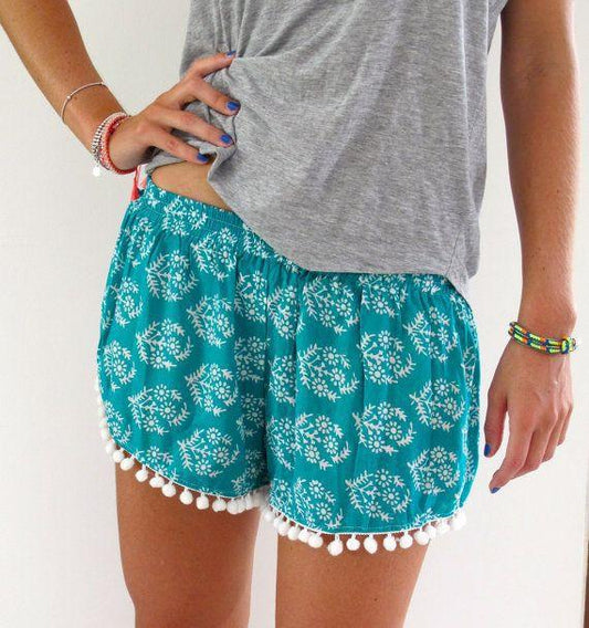 Flower Print Balls Elastic Beach Hot Shorts
