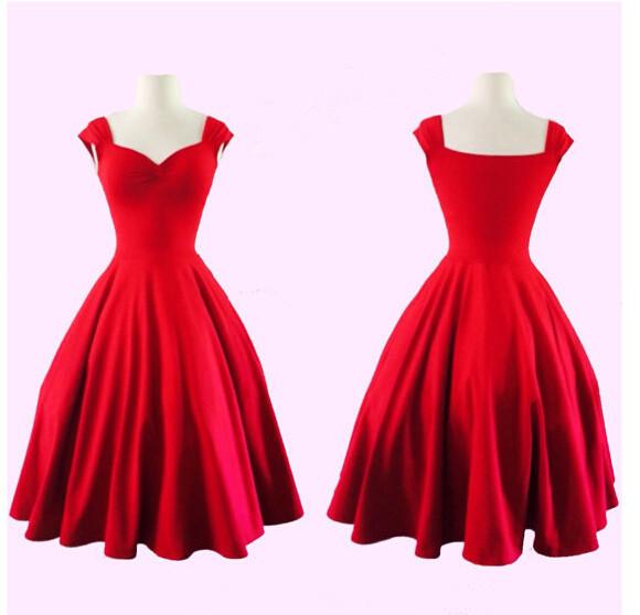 Pure Color Square Sleeveless Ball Gown Vintage Knee-length Dress - Meet Yours Fashion - 1