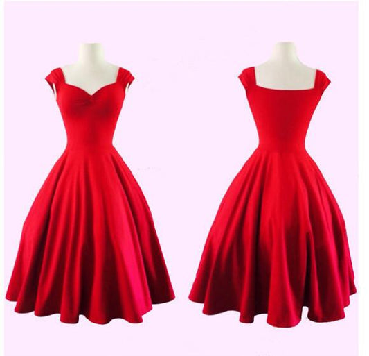 Pure Color Square Sleeveless Ball Gown Vintage Knee-length Dress