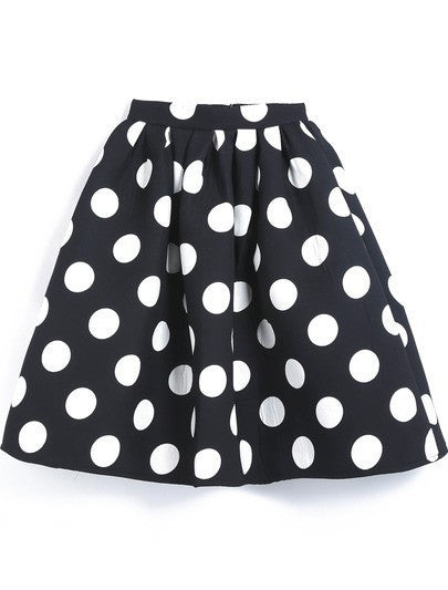Black And White Dots Print A-line Middle Skirt - Meet Yours Fashion - 4