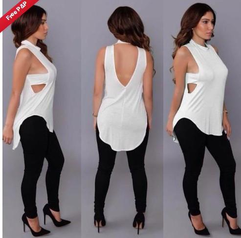 Sleeveless Backless Plus Size Forked Tail T-shirt - Meet Yours Fashion - 4