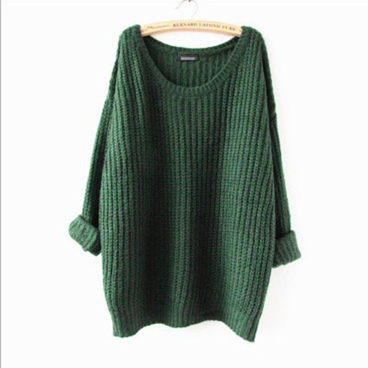 Long Pullover Loose Solid Color Knit Sweater
