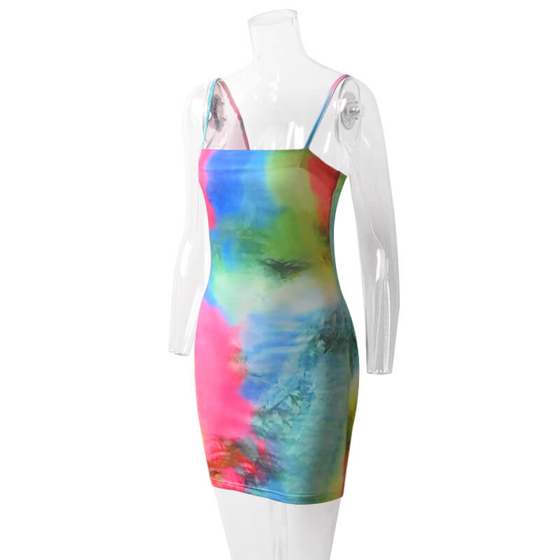 Multicolor Bodycon Sling Short Dress