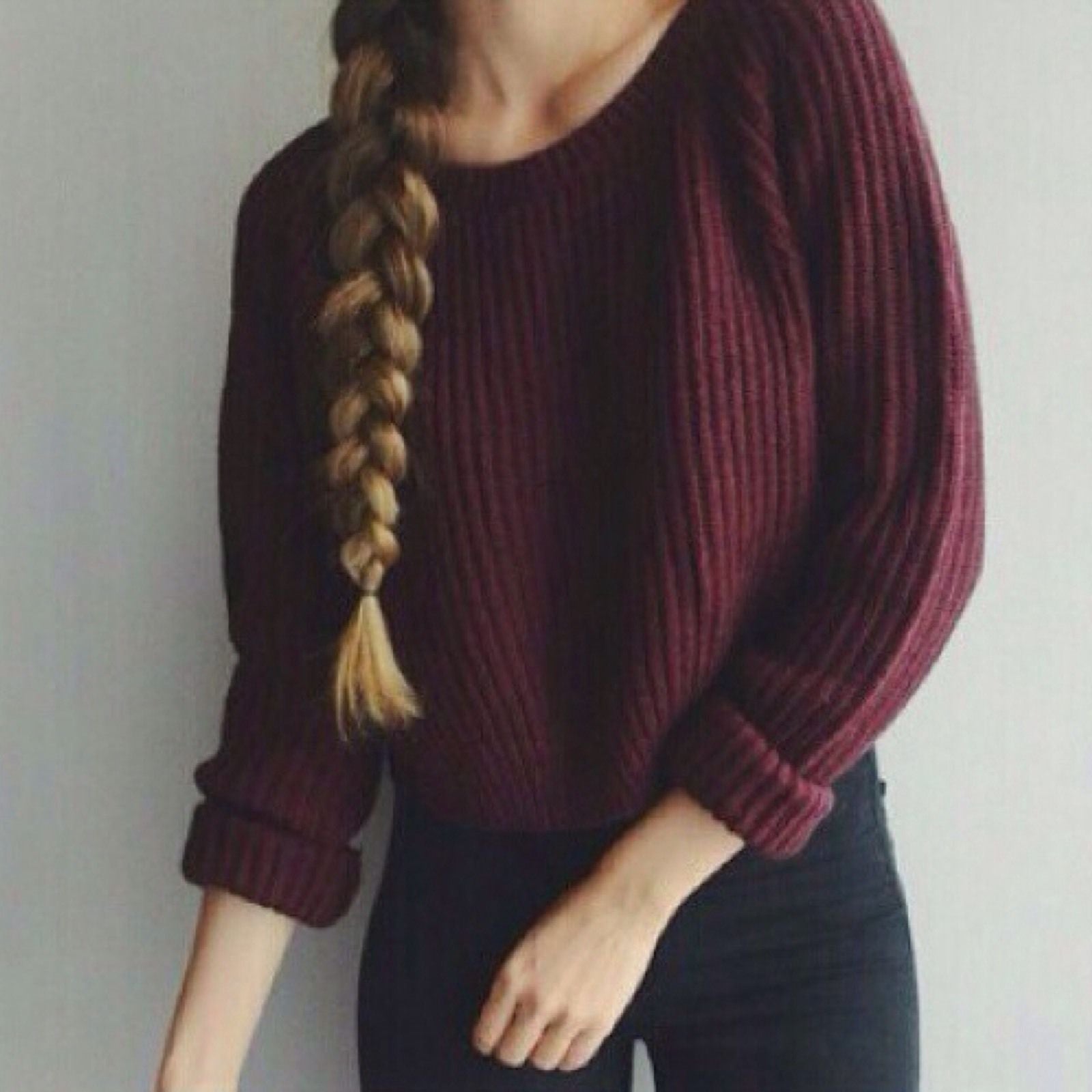 Wine Red Solid Color Knit Pullover Sweater - Meet Yours Fashion - 2