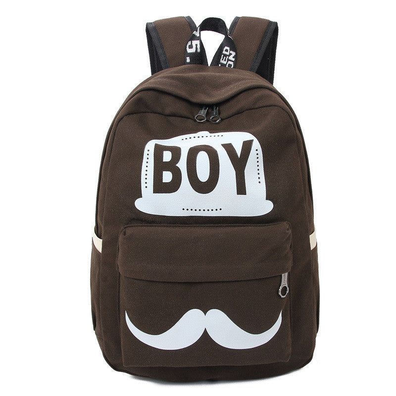 BOY Mustache Print Classical Canvas Backpack School Bag - Meet Yours Fashion - 5