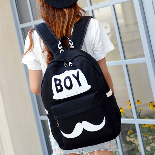 BOY Mustache Print Classical Canvas Backpack School Bag - Meet Yours Fashion - 6