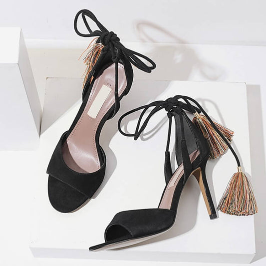 Strappy Ankle Fringe Cutout  Round Toe Sandals