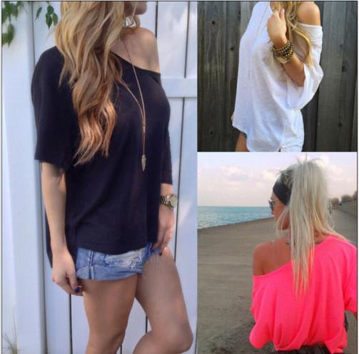 Pure Color Casual Loose Short Sleeves Sexy T-shirt