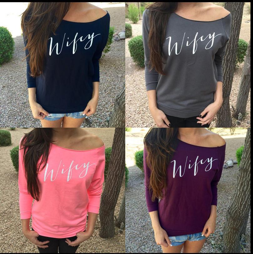 Letter Print Long Sleeves Scoop T-shirt - Meet Yours Fashion - 5