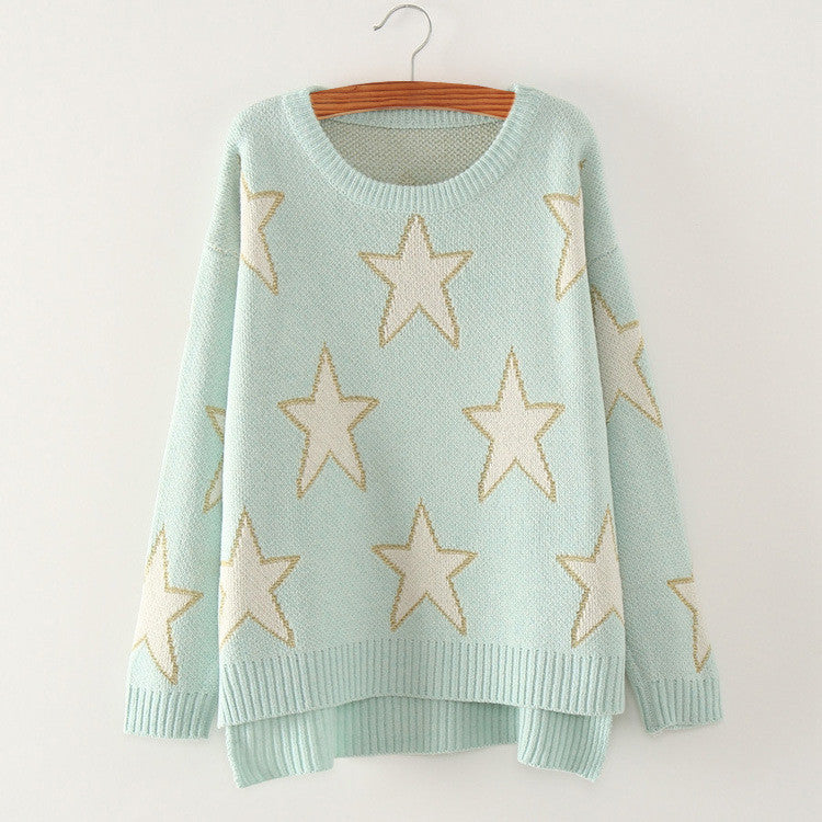 Print Cute Loose Scoop Knit Pullover Sweater - Meet Yours Fashion - 3