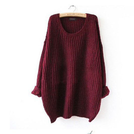 Long Pullover Loose Solid Color Knit Sweater