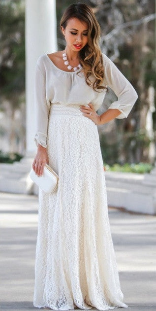 High Waist Hollow Out Lace Slim Full Skirt