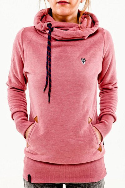 Embroidered Pocket Pure Color Womens Hoodie
