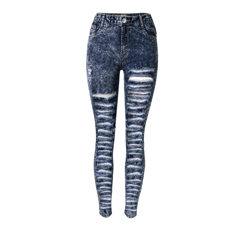 Straight Snow White Ripped Holes High Waist Skinny Plus Size Jeans - Meet Yours Fashion - 4