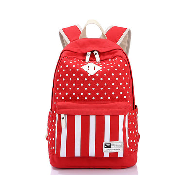 Polka Dot And Strip Print School Backpack Canvas Bag - Meet Yours Fashion - 1