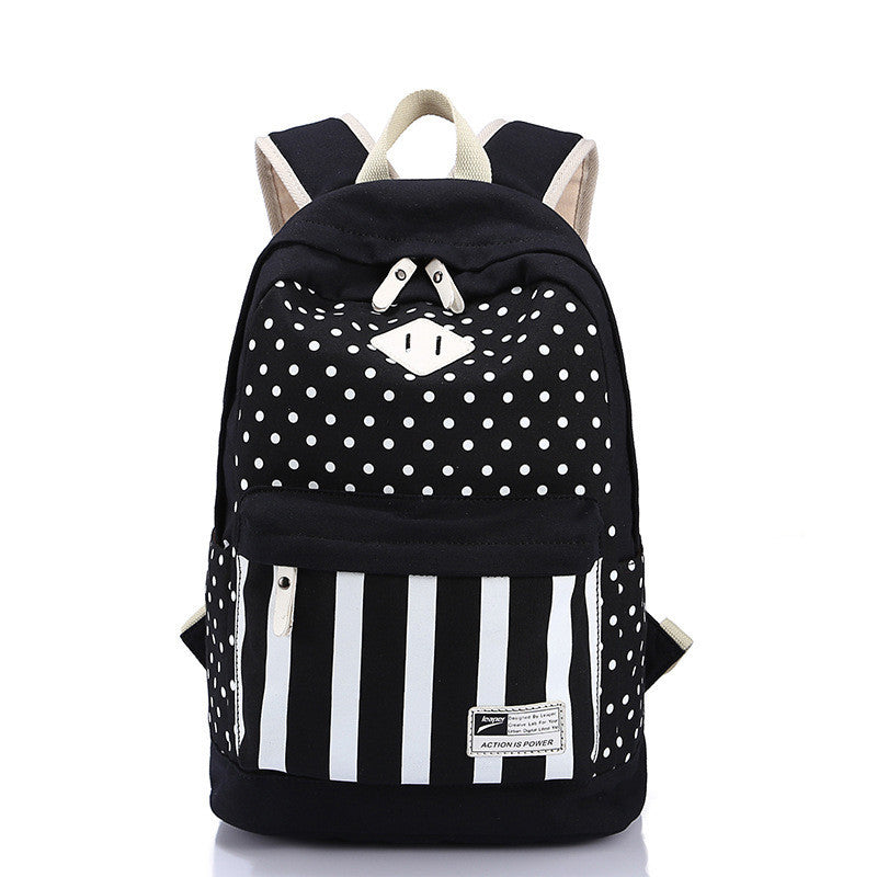 Polka Dot And Strip Print School Backpack Canvas Bag - Meet Yours Fashion - 3