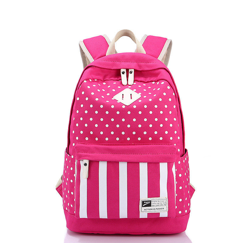 Polka Dot And Strip Print School Backpack Canvas Bag - Meet Yours Fashion - 4