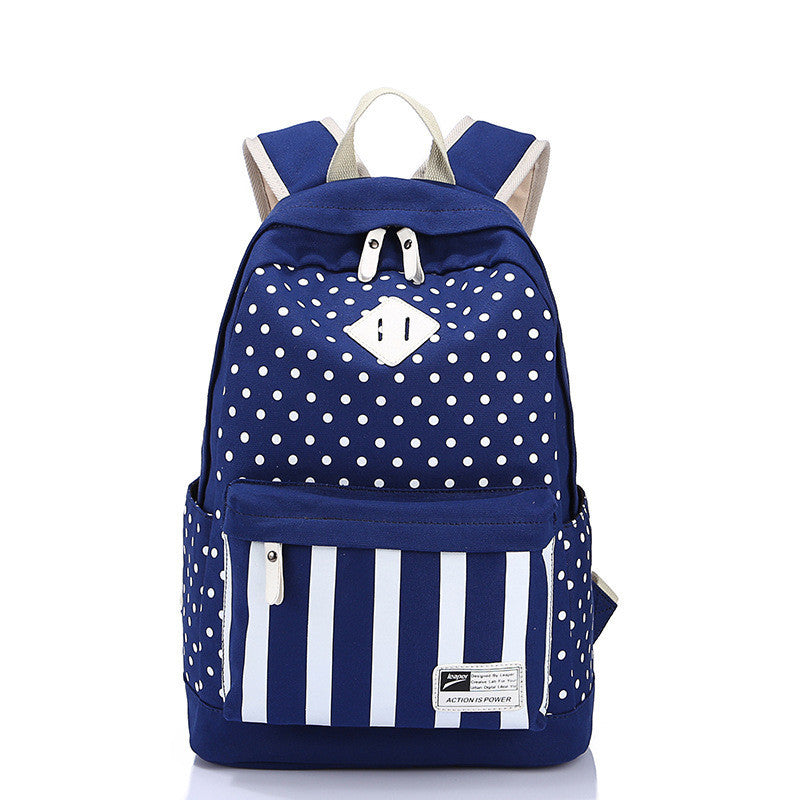 Polka Dot And Strip Print School Backpack Canvas Bag - Meet Yours Fashion - 2