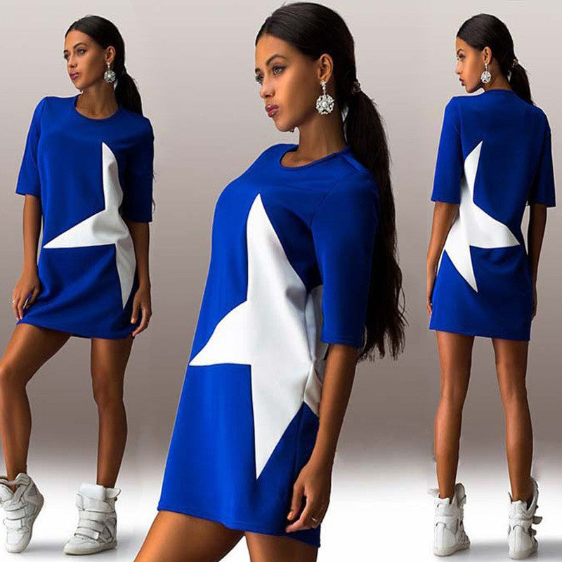 Scoop Print 1/2 Sleeve Loose Short Dress