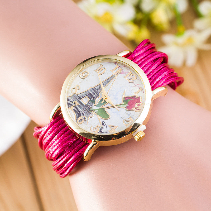 National Style Woven Rose Tower Watch