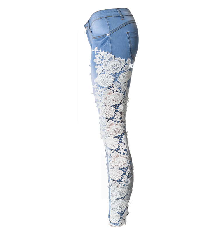 Lace Patchwork Hollow Low Waist Straight Hot Jeans - Meet Yours Fashion - 5