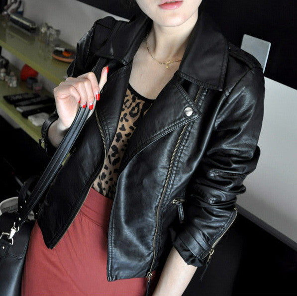 Women Black Zipper Moto Crop Slim Jacket - Meet Yours Fashion - 3