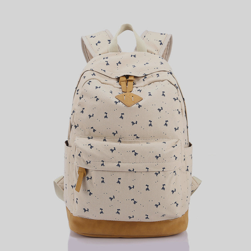 Giraffe Print Simple Fashion Canvas School Backpack - Meet Yours Fashion - 5