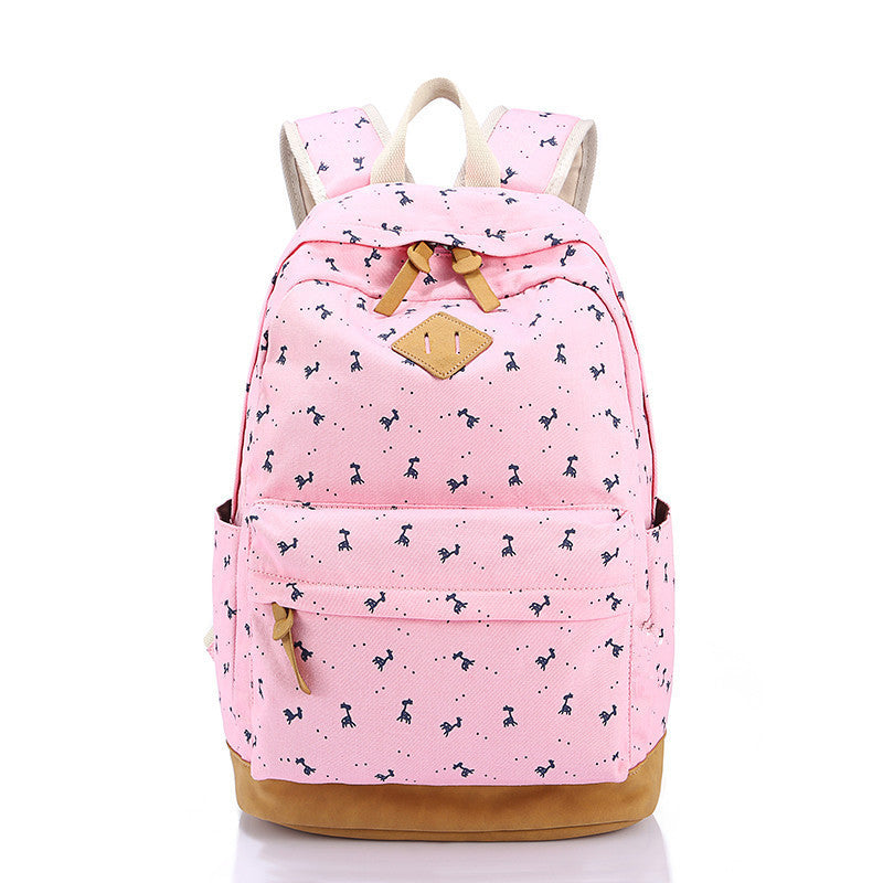 Giraffe Print Simple Fashion Canvas School Backpack - Meet Yours Fashion - 3