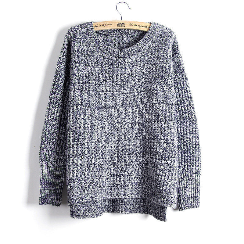 Asymmetric Split Scoop Pullover Loose Short Sweater 