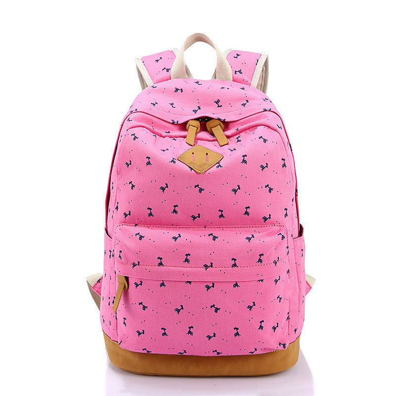 Giraffe Print Simple Fashion Canvas School Backpack - Meet Yours Fashion - 4