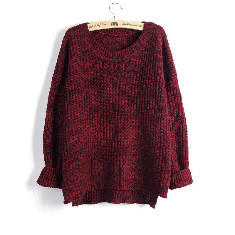 Asymmetric Split Scoop Pullover Loose Short Sweater 