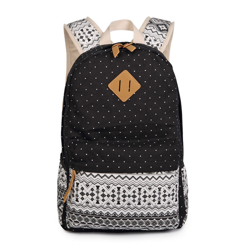 Polka Dot Floral Print Classic Backpack School Travel Bag - Meet Yours Fashion - 3