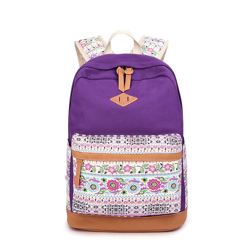 Floral Splicing Casual School Backpack Travel Bag - Meet Yours Fashion - 1