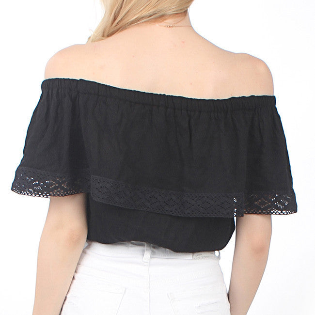Strapless Pure Color Chiffon Crop Fly-away Top - Meet Yours Fashion - 9