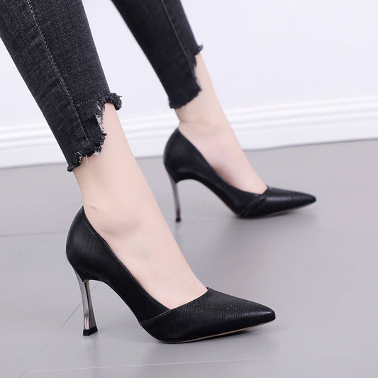 Close Point Toe Ankle Leather Pumps
