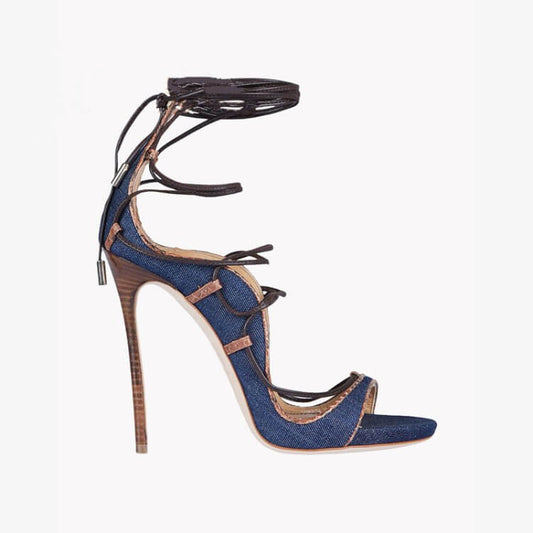 Blue Strappy Ankle Cutout Round Toe Sandals