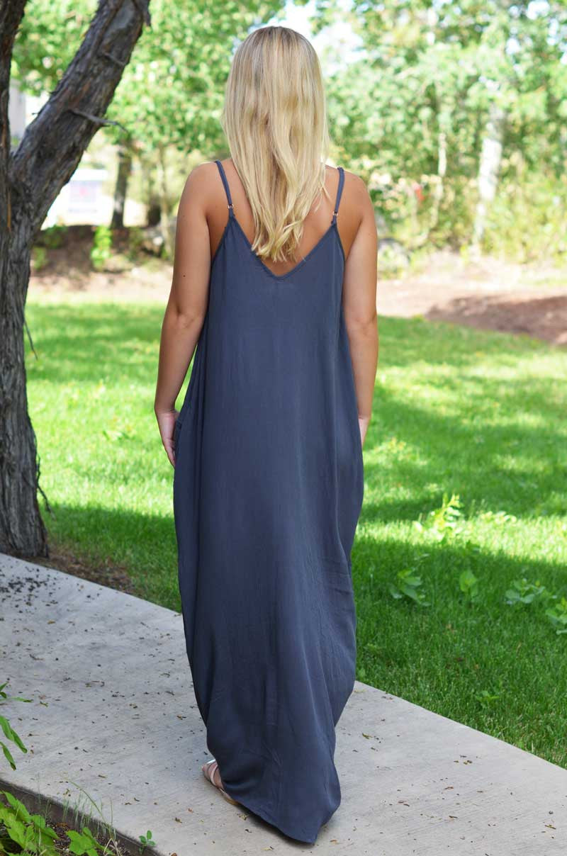 Spaghetti Strap V-neck Pleated Floor-length Long Cotton Loose Dress - Meet Yours Fashion - 5